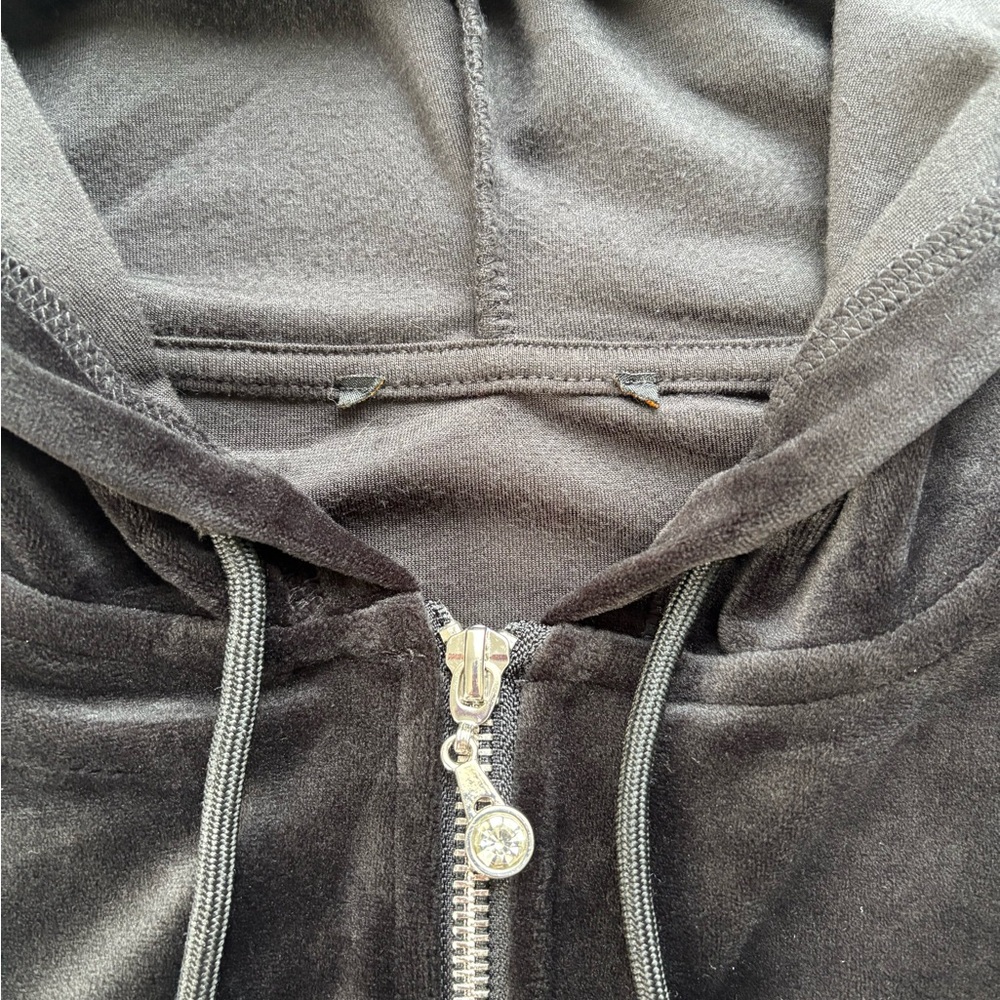 Plush Velour Black Hoodie with Rhinestone Skull - Picture 3 of 7